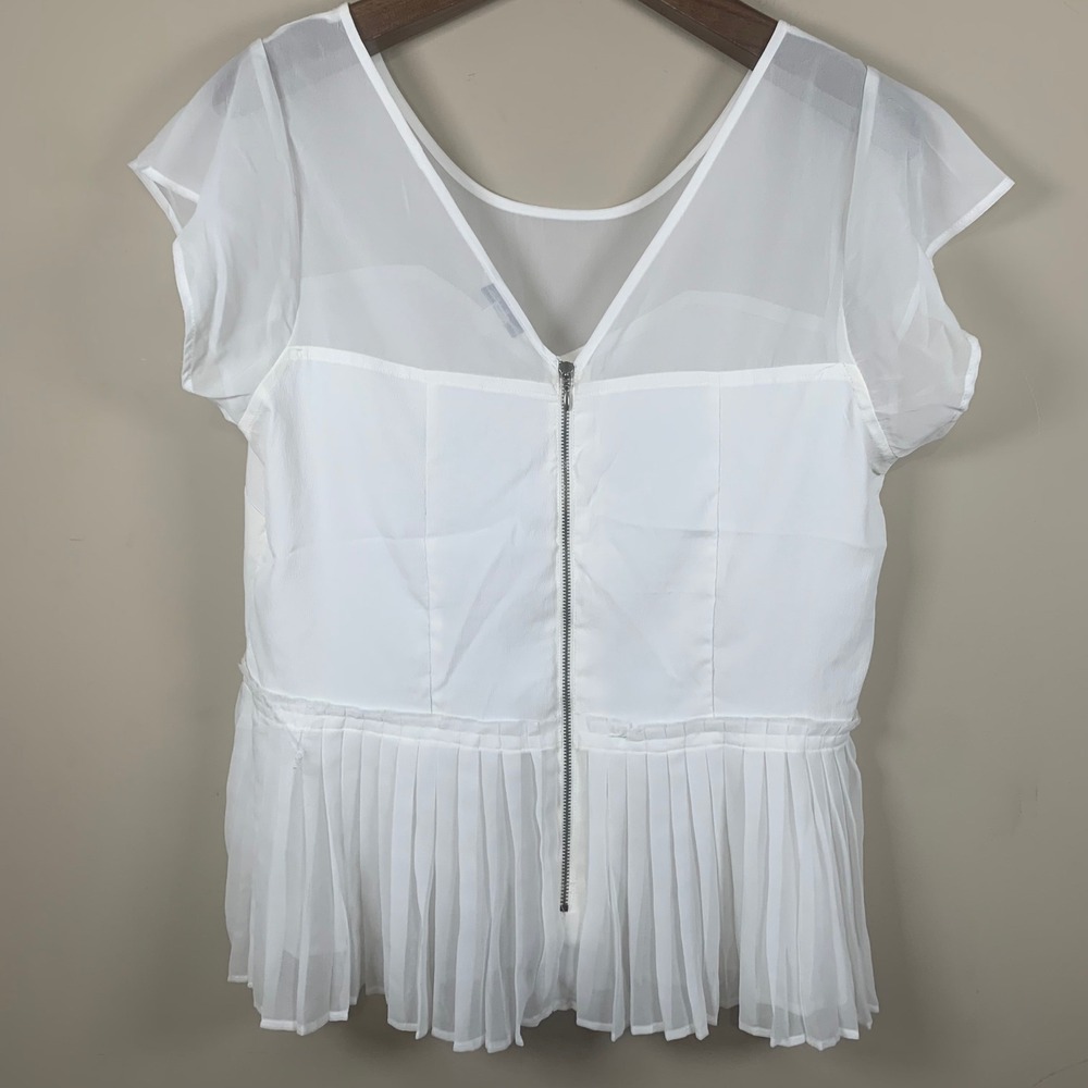 American Eagle Peplum Pleated Sheer Blouse Size XL Coquette - Picture 2 of 16